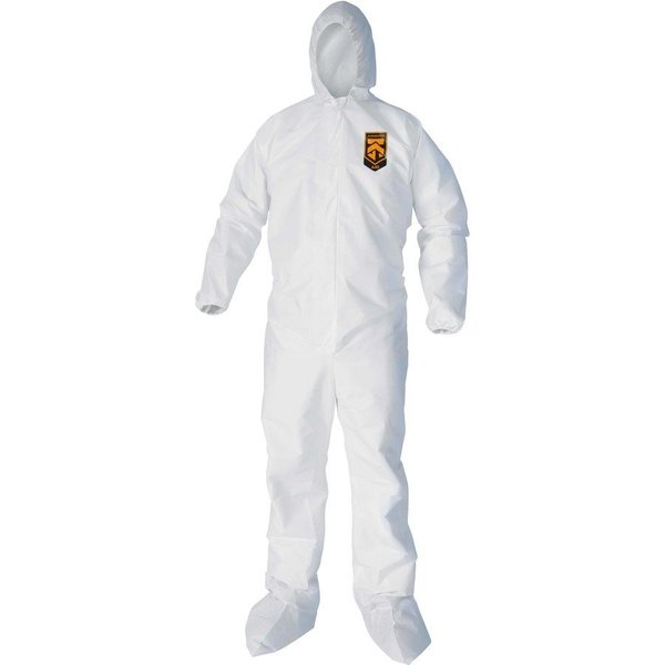 Kleenguard A40 Coveralls - Zipper Front, Elastic Wrists, Ankles, Hood & Boots, L, 25 PK, White KCC44333